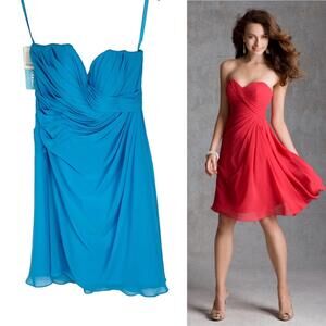 Mori Lee 31032 Cocktail Length Strapless Dress Peacock Blue Size 12 NWT